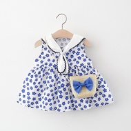 2 Pcs Baby Girls Summer New Dress Cute Little Flower Navy Collar Sleeveless Cotton Skirt Comes with 