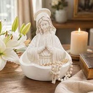 Praying Virgin Mary Resin Storage Bowl Statue, White Religious Holy Mother Sculpture Tray, Catholic 
