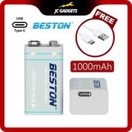 Beston 9V 1000mAh Battery With USB Type C Rechargeable Port Li-ion Battery Smart TAG