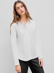 Cider Collar Solid Button Long Sleeve Blouse