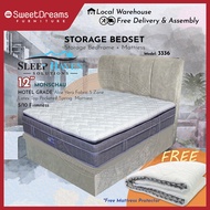 3336 Bed Frame | Frame + 12" Mattress Bundle Package | Single/Super Single/Queen/King Storage Bed | Divan Bed