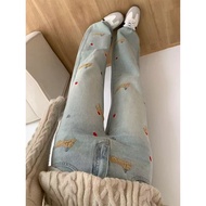 2026 Fashion 2026 Fat mm American Cute Dachshund Embroidered Jeans Women Plus Size Winter New Style 