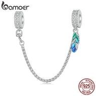 Bamoer 925 Sterling Sliver Charms Beads Safety Chain Feather Design Diy For Bracelet Gifts For Women