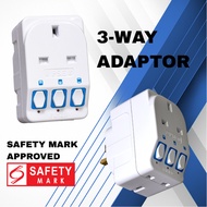 3-WAY MULTI PLUG SOCKET ADAPTOR WITH SWITCHES Extension Plug Socket Plug Extension Socket