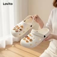 Lovito Casual Flat Sandal Wanita Material EVA Lembut Nyaman Tanpa Bau Kaki Coklat Sole Lembut LFA603