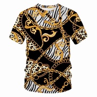 Retro Leopard Print Chain Design Short Sleeve T-Shirt - 3D Digital Print | HF11.26