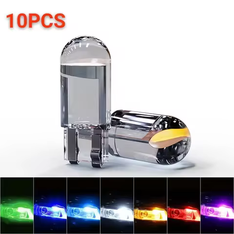 10Pcs T10 W5W 194 168 COB For Car LED Bulb Green Red 3000K Amber License Plate Lamp Ice Blue Auto Do