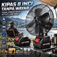 8 Inch Portable Lithium Battery Fan Cordless High‑Velocity Heavy‑Duty Metal Untuk Mancing, Perkhemah