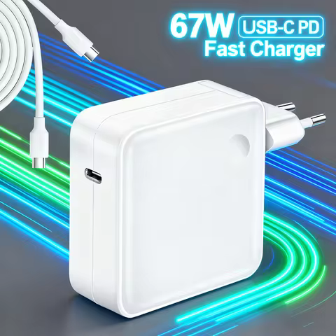 GaN 67W USB C Charger with Braided Cable – 65W Fast Adapter for MacBook, ThinkPad, EliteBook, Samsun