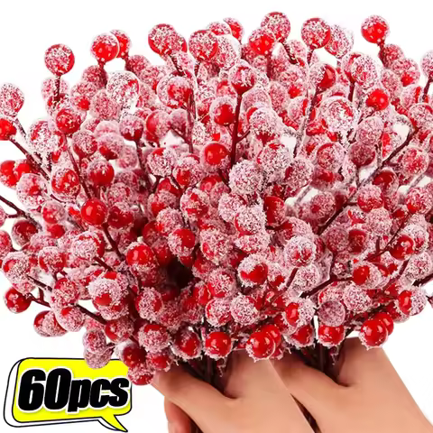 Artificial Frost Berries Christmas Red Berry Branch Ornament New Year Party Xmas Tree Decors DIY Wre