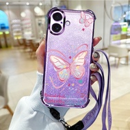 Dance Butterfly Phone Case with Rose 2-in-1 Crossbody Lanyard Wristband For i Phone 17 For i Phone S