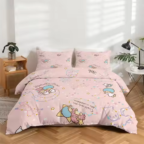 3-Piece High-Definition Digital Print Bedding Set Sanrio Little Twin Stars Pattern Large Floral Duve