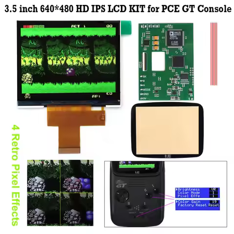 For PCE GT IPS LCD 3.5" 640x480 HD RGB Board Hight Light For PC Engine GT Console With OSD Menu RGBS