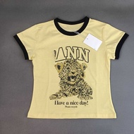 GANNI Women's Pure Cotton Letter Tiger Print Round Neck Slim Fit Short Sleeve T-Shirt