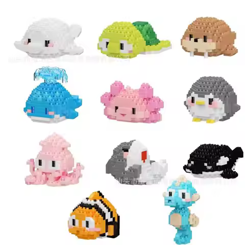 Creative Marine Life Miniature Building Blocks Turtle Killer Whale Beluga Whale Walrus Penguin Educa