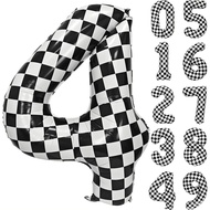 40 Inch Checkered Number 4 Balloon Black and White Checkered Large Foil Number 4 Balloons for 4nd Bi