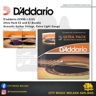 D’Addario EZ900 + EJ15 Ultra Pack EZ and EJ Bundle, Acoustic Guitar Strings Extra Light Gauge