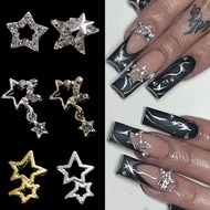 10Pcs Star Nail Charms Y2K Nail Art Rhinestone Gold Silver Five-pointed Star Metal Rivets Diamonds Deco Manicure Materials WEX01-07