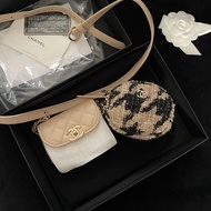 Chanel奶茶色千鳥格腰包