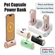 【SG Stock】 Mini Power Bank 5000mAh Fast Charging With Cable Capsule Powerbank Lightweight Portable For iphone Samsung