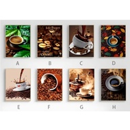 Hiasan dinding cafe gambar kopi ukuran 29X20, Dekorasi dinding dapur tema kopi hitam ukuran A4, Wall
