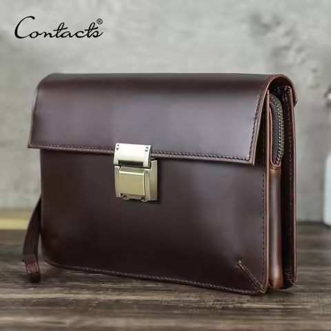 CONTACT'S Men Clutch Bag Luxury Genuine Leather Password Designer Bag Casual Clutch Wallet Bag Male 