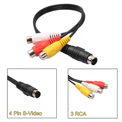 4 Pin S-Video To 3 RCA Cable Adapter Converter 28 Cm/11 Inch Audio Video Composite Extension Cable B
