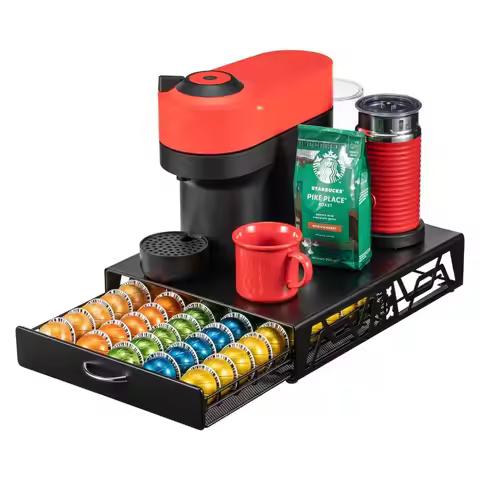 Pod Holder Modern Sleek Black Metal Capsule Organizer for Nespresso Pods, Stylish Coffee Machine Sta