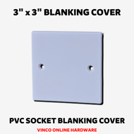 White PVC Blank Plate 3 x 3 Inch Socket Box Blanking Cover with 2 Screw Holes 3" x 3" Socket Tutup