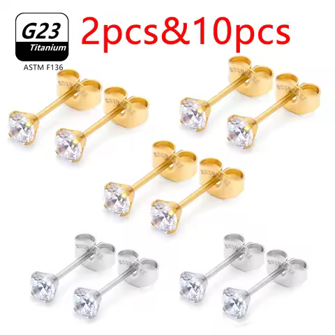 2/10PCS G23 Titanium 20G Push in Stud 3mm 4mm 5mm Round CZ Earrings No Allergy Lip Labret Ring Body 