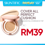 SKINTIFIC Cover All Perfect Cushion High Coverage Poreless Flawless Foundation 24H Long-lasting SPF3