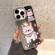 Good case 🔥ส่งจากไทยใน24ชม.🔥เคสไอโฟน  เคส 11 13 14 12 15 Pro Max เคสไอโฟน11กรณีกระจกแต่งหน้าสำหรับ เคสโทรศัพท์มือถือ แบบนิ่ม มีกระจกHard Mirror pink Cute Puppy