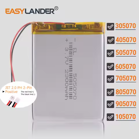 JST2.0mm 2Pin 3.7V 505070 2300mAh Lithium Li-ion Polymer Battery 505068 305070 405070 605070 705070 