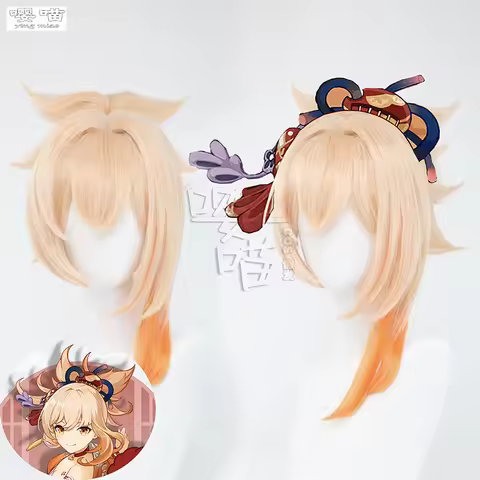 Game Genshin Impact Yoimiya Cosplay Wig 50CM Orange Gradient Heat Resistant Synthetic Hair Anime Cos
