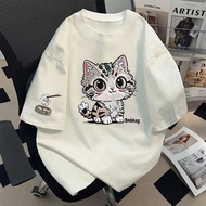 YOU-T Fashion Shirt Comfortable To Wear Short-Sleeved T-Shirt "Soup Dumpling Cat" Pattern Soft Fabri