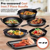 【จัดส่งภายใน 24 ชม】Pre Seasoned Cast Iron Kitchen Utensils Set 7 Piece Bundle Pots And Pans Set | Re