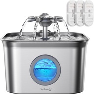 Stainless Steel Cat Water Fountain, 2.8L with 20dB Ultra-Quiet Pump- Ideal for Timid Pets, LED Water