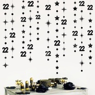 Black 22nd Birthday Decorations Number 22 Circle Dot Star Garland Streamer Bunting Banner Backdrop f