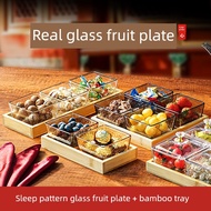 Glass Fruit Plate Household Living Room Coffee Table Snacks Snacks Dried Fruit Nuts Candy Plate Tea 