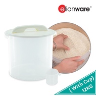 ELIANWARE 6/12KG Plastic Rice Bucket W/Measuring Cup,Rice Storage Container,Bekas Beras, E-226/WH, E