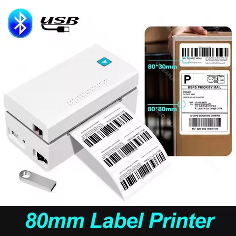 USB Bluetooth Desktop Thermal Label Printer 80mm 3 inch Direct Barcode Sticker Machine For Express A