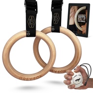 NEW GREY FOX Premium Numbered 1.1" Wooden Gymnastic Rings with Adjustable Straps Olympic Size: Chalk