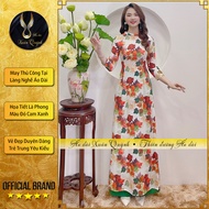 Áo Dài Họa Tiết Lá Phong Thanh Lịch Duyên Dáng Lụa Habutai K50 - Áo Dài Xuân Quỳnh