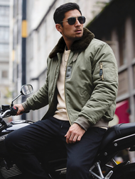 Mens B-15 Bomber Jacket Winter Warm Fur Collar Military Flight Jacket Thick 100% Cotton Motorcycle C