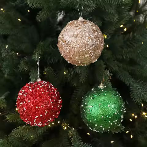 10CM Pearl Sequins Foam Christmas Ball Shiny Christmas Tree Hanging Balls Pendant Home Party Ornamen
