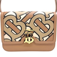 BURBERRY/Burberry TB logo 單肩背包，ブラウン/米色皮革，金色五金配件。女士款。 [二手]