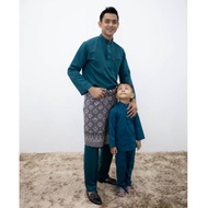 BAJU MELAYU MODEN SAKURA TEAL BLUE DEWASA DAN KANAK-KANAK