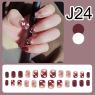 Polos Kuku Palsu 24 Model Bening Pendek dan Panjang Matte Kulit Simple Fake Nails Glue Aesthetic + L