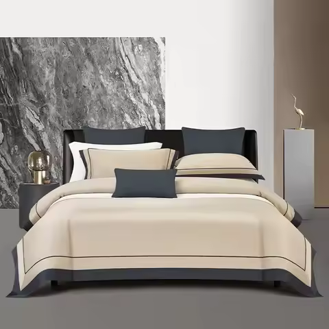 Luxury Long Staple Cotton Bedding 4/7Pcs, Sateen Weave Natural Super King Soft Chic Patchwork Duvet