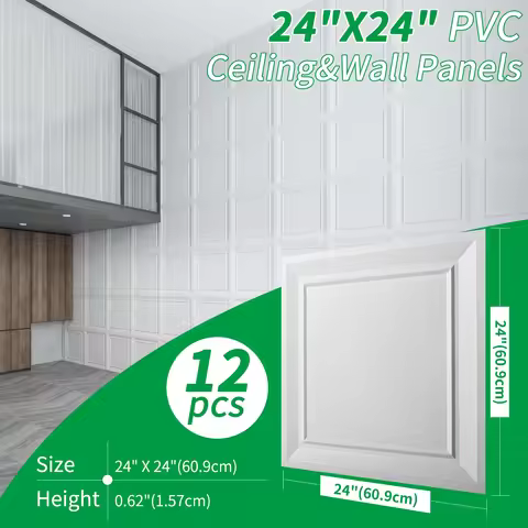 Art3d 24 x 24 Drop Ceiling Tiles,PVC Wall Panels, Fire Rated, WaterProof, Light weight,12-Pack,Cover